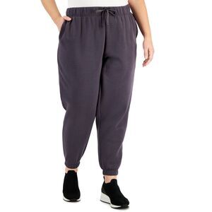 ID Ideology Plus Size Solid Fleece Jogger Pants, Created for Macy's - Deep Charc